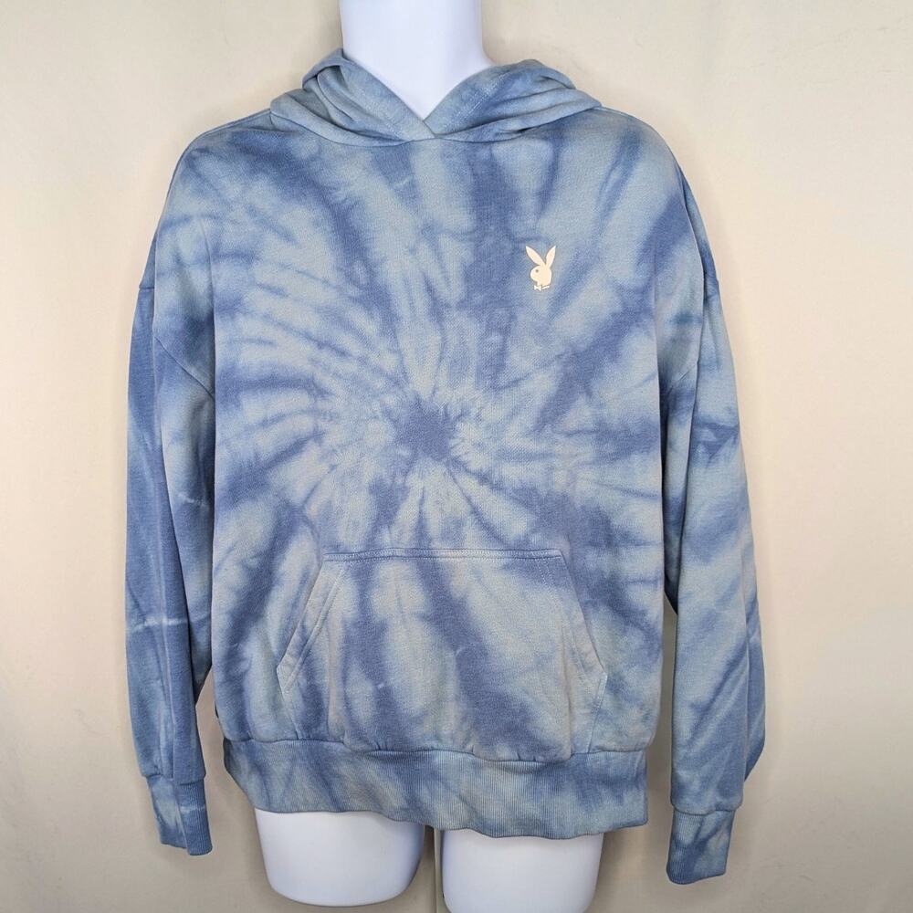 Playboy PacSun Hoodie Mens Medium Blue Bunny Logo Casual Y2K Pullover